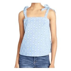 J. Crew Ikat Print Tie Shoulder Top Blue White Chambray Sleeveless S‎